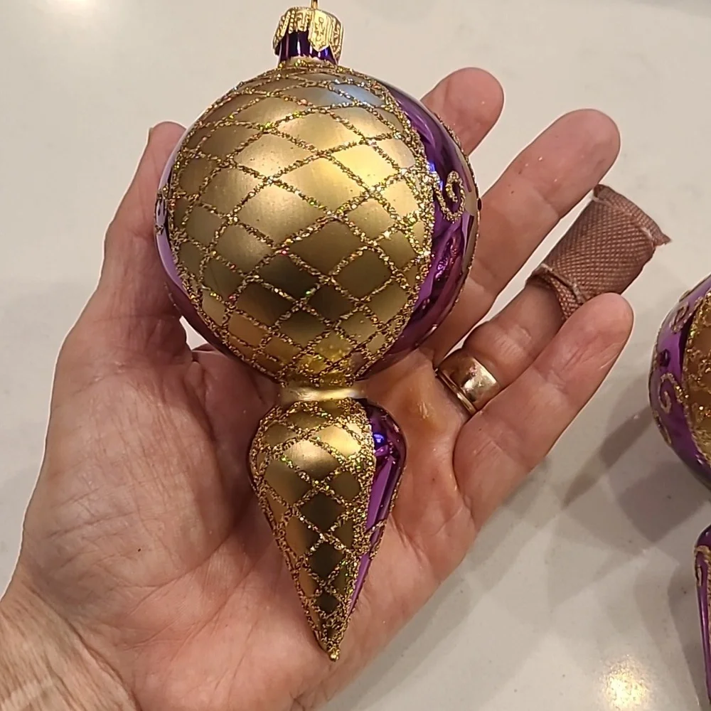 Set of 2 Hand-blown Glass Purple Ornaments